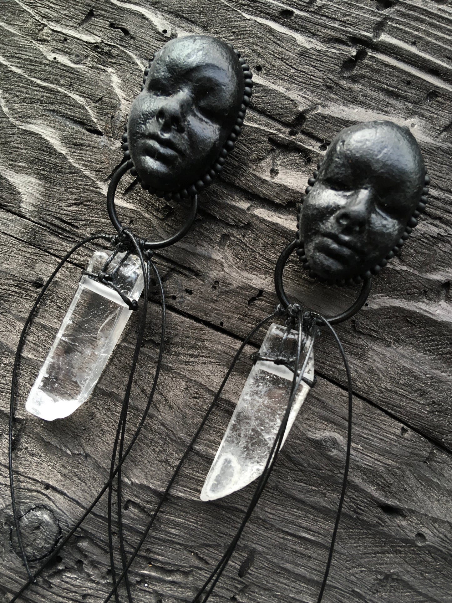 POLYMER CLAY FACE EARRINGS x QUARTZ CRYSTAL