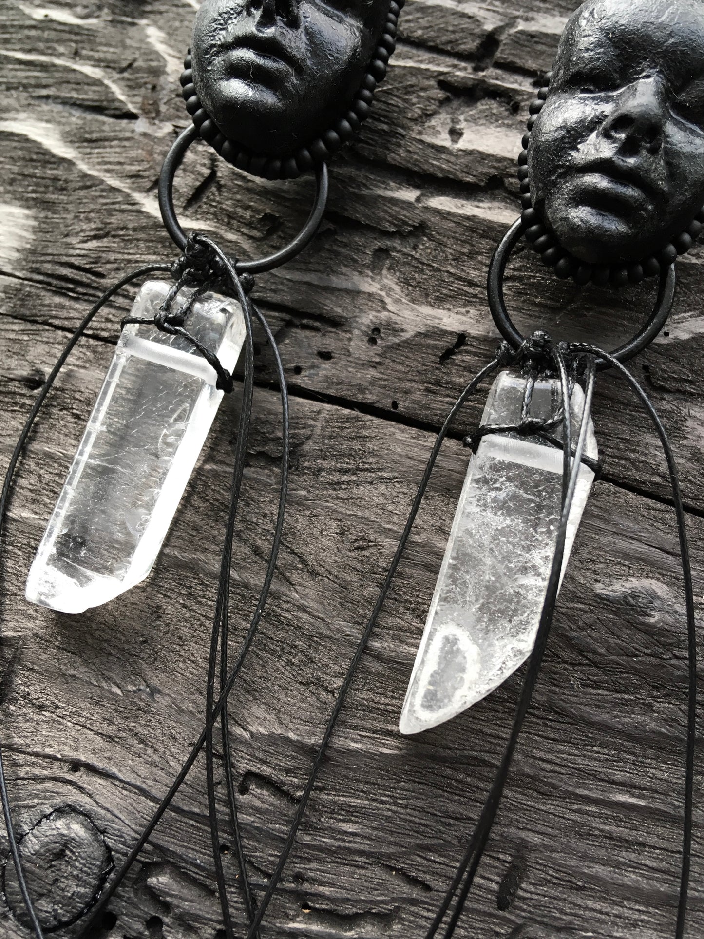 POLYMER CLAY FACE EARRINGS x QUARTZ CRYSTAL