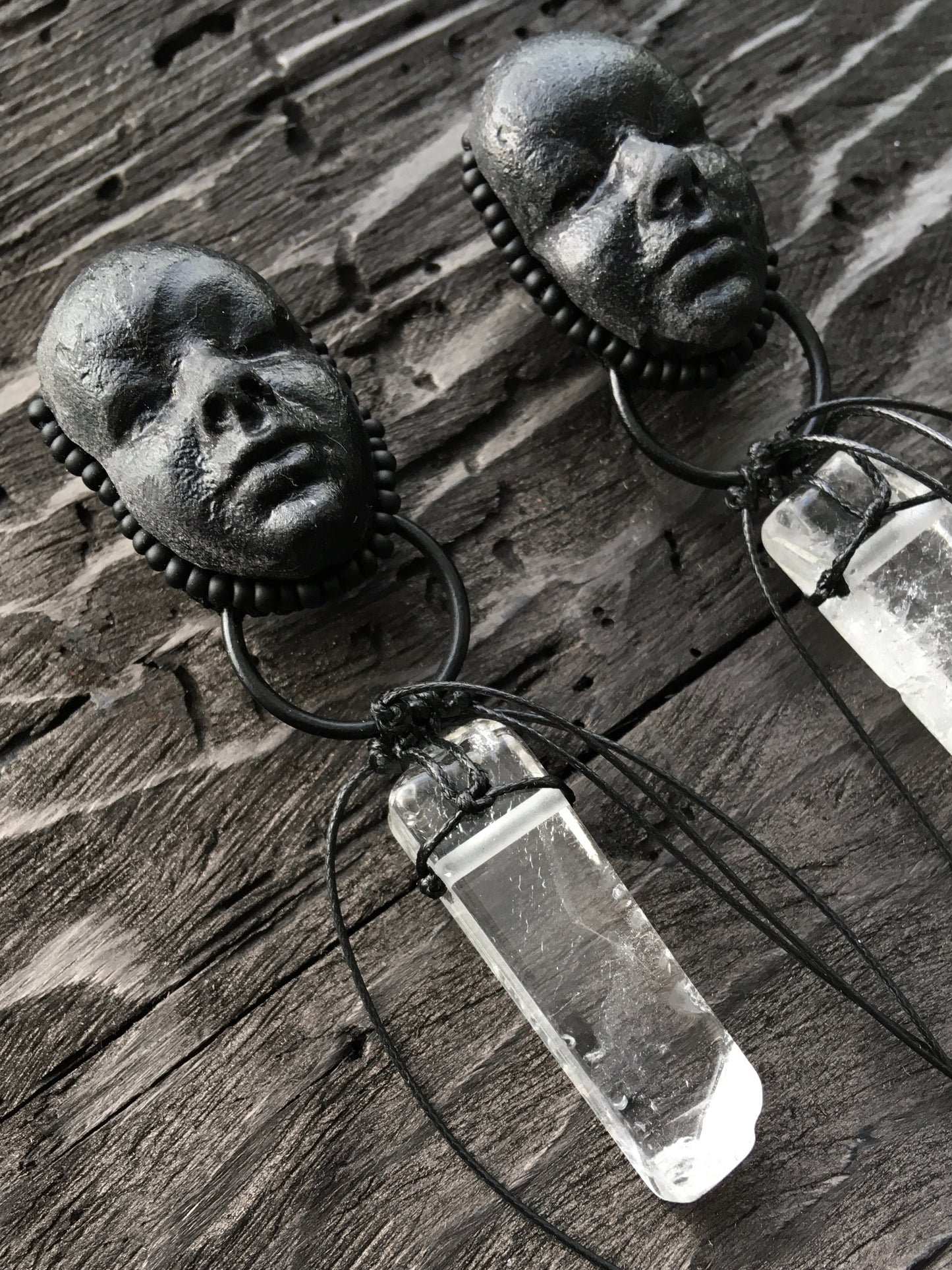 POLYMER CLAY FACE EARRINGS x QUARTZ CRYSTAL