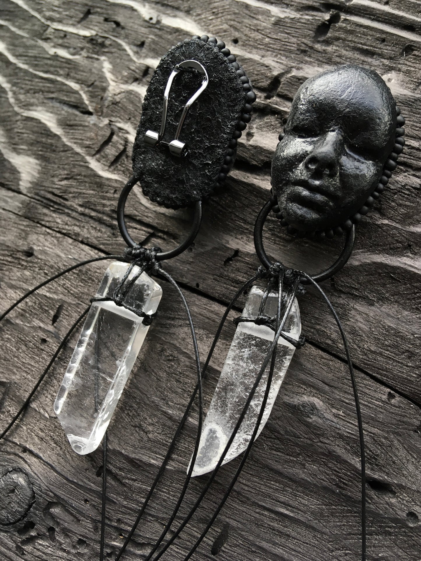 POLYMER CLAY FACE EARRINGS x QUARTZ CRYSTAL