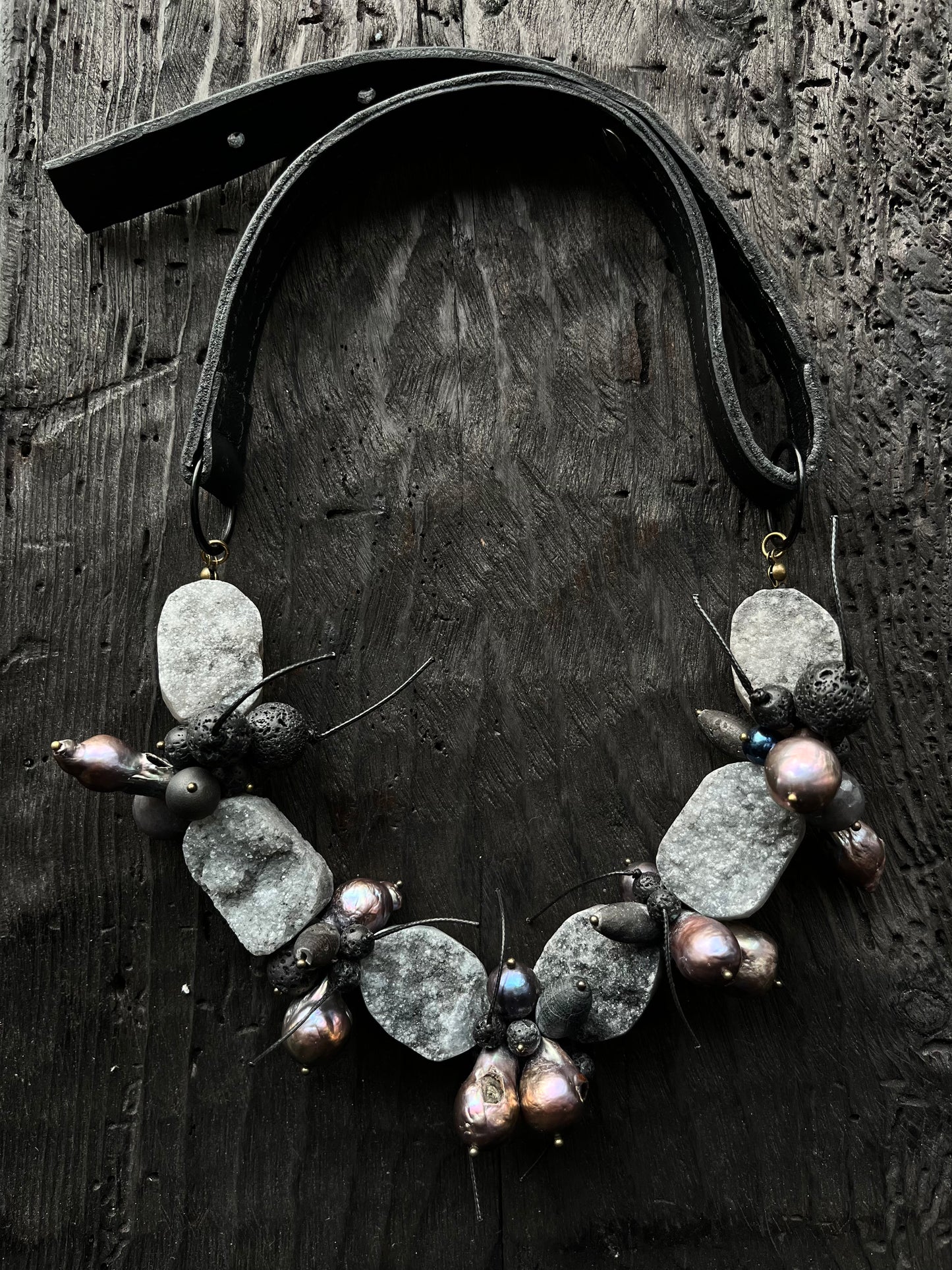 GEMSTONE AND LEATHER NECKLACE