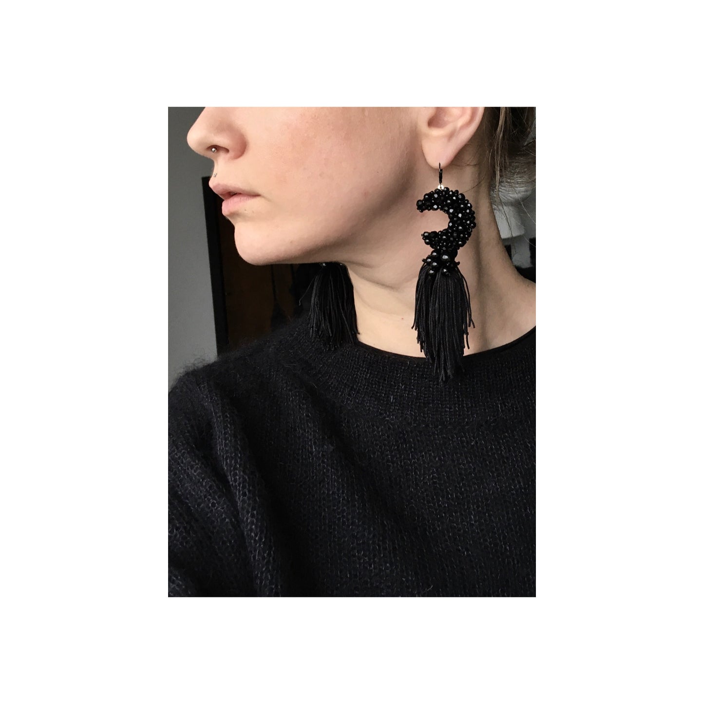 BEADED MOON EARRINGS