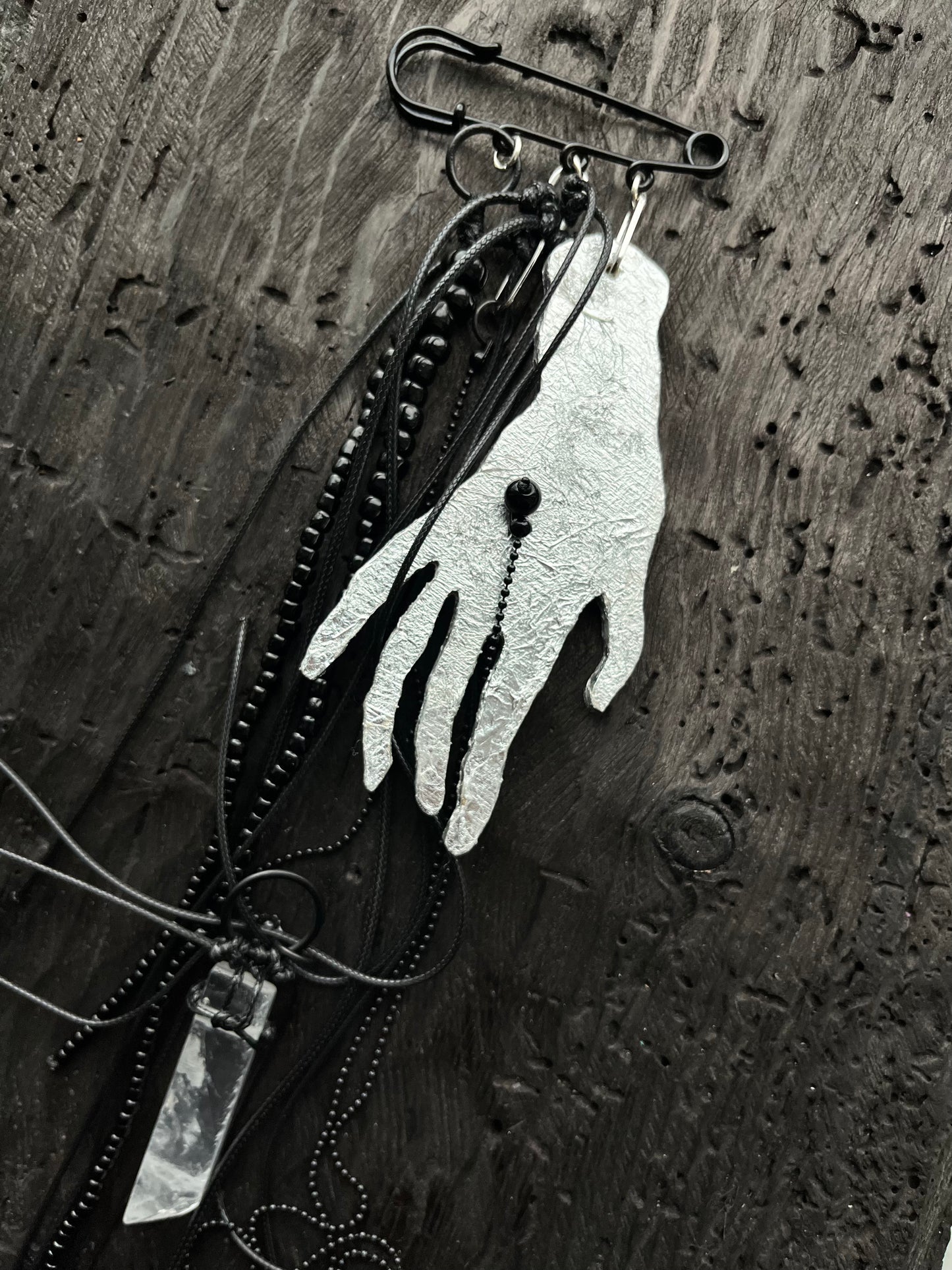 BROOCH WITH SILVER HAND PENDANT