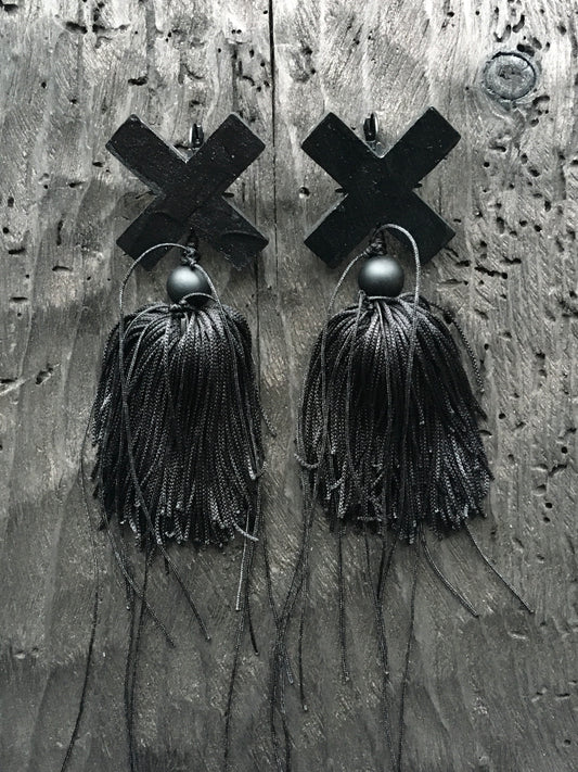X EARRINGS WITH TASSEL