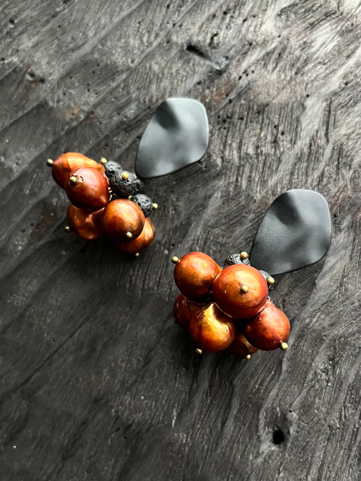 FRESHWATER PEARL AND LAVA EARRINGS