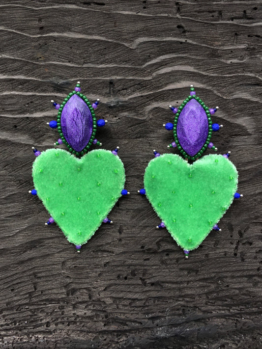 GREEN VELVET HEART EARRINGS