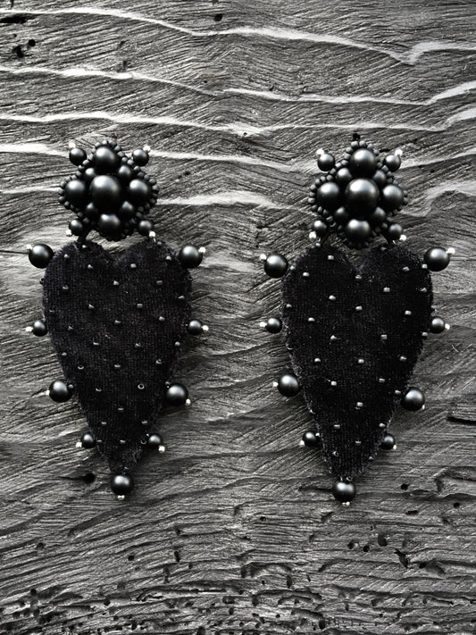 BLACK VELVET HEART EARRINGS