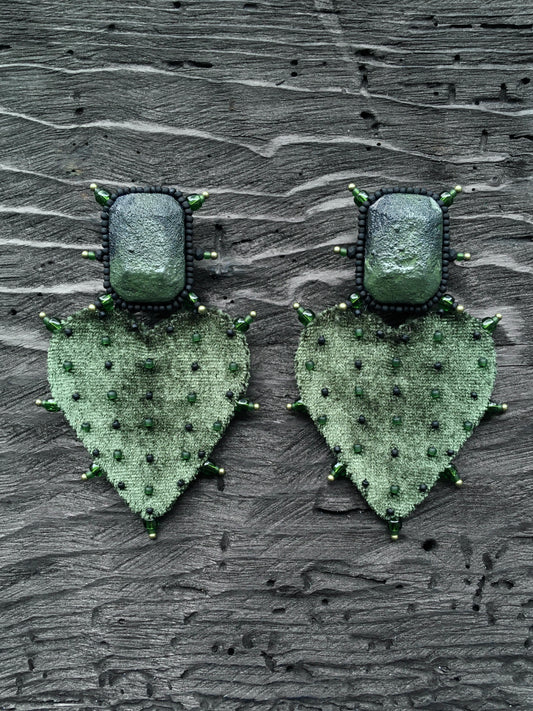 MOSS GREEN HEART EARRINGS